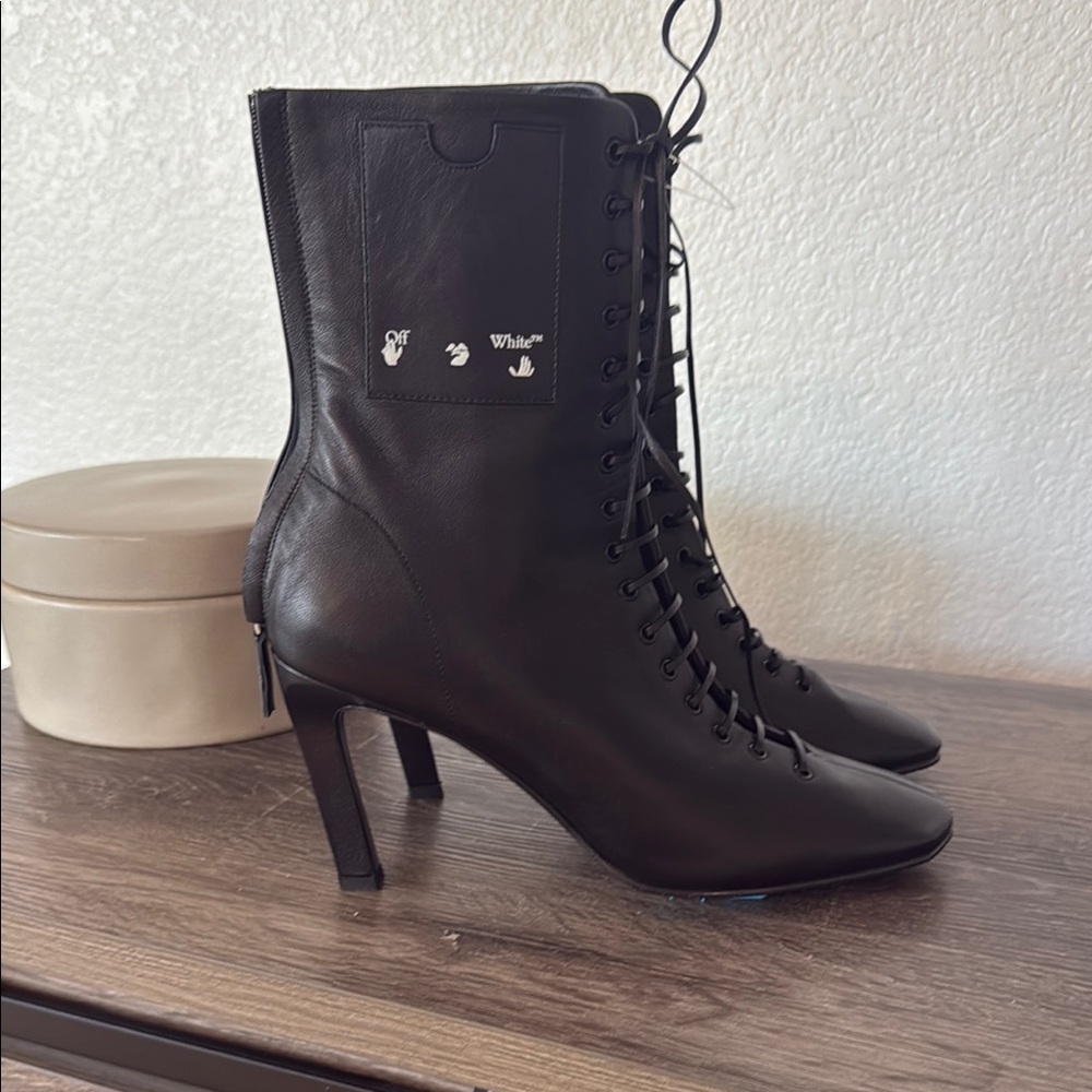 $1751 Off-White c/o Virgil Abloh Women's Lace-up Leather Ankle Boots - Picture 4 of 8